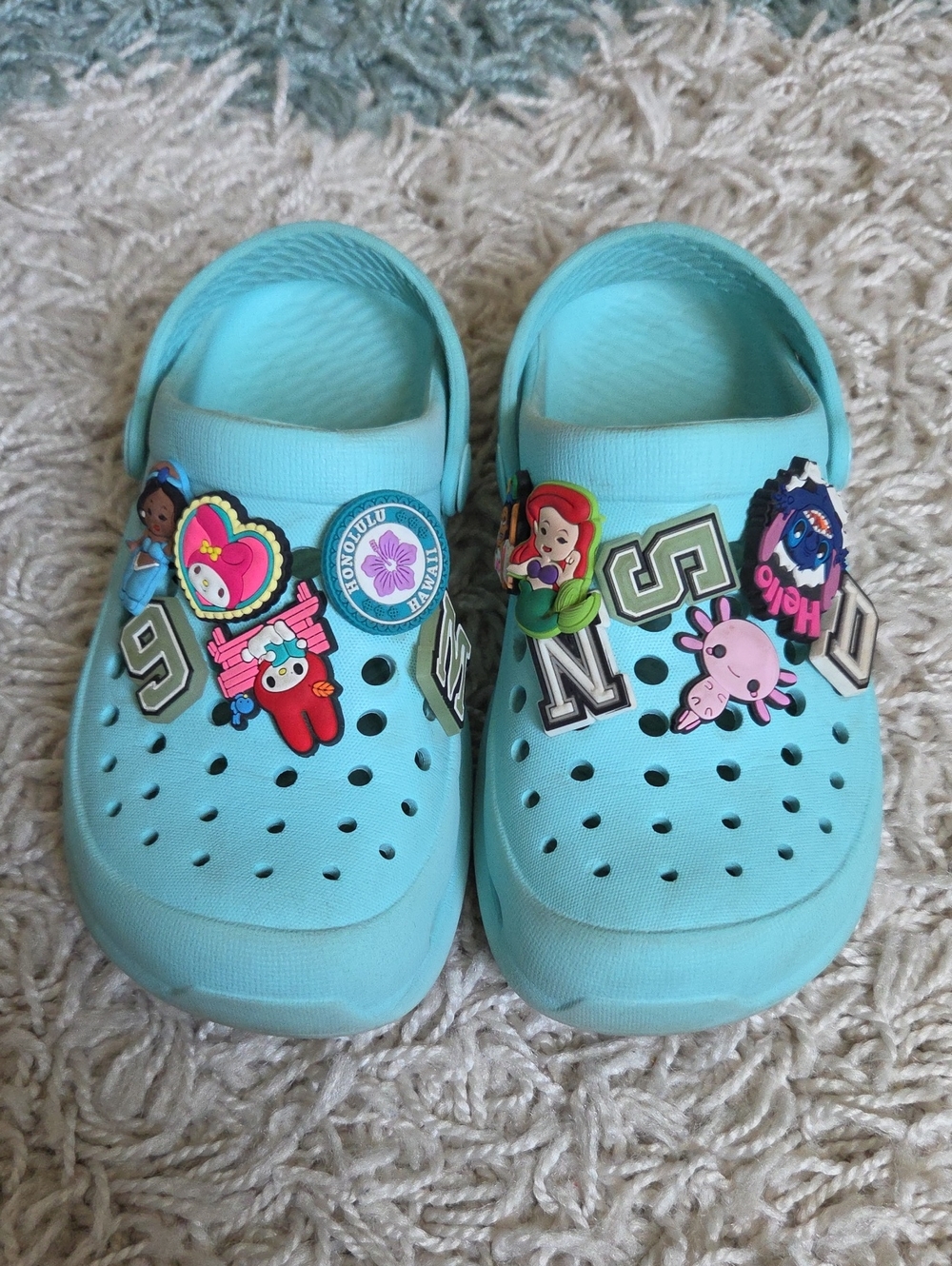 Kids Light Blue Slip-On Clogs with Fun Charms GUC